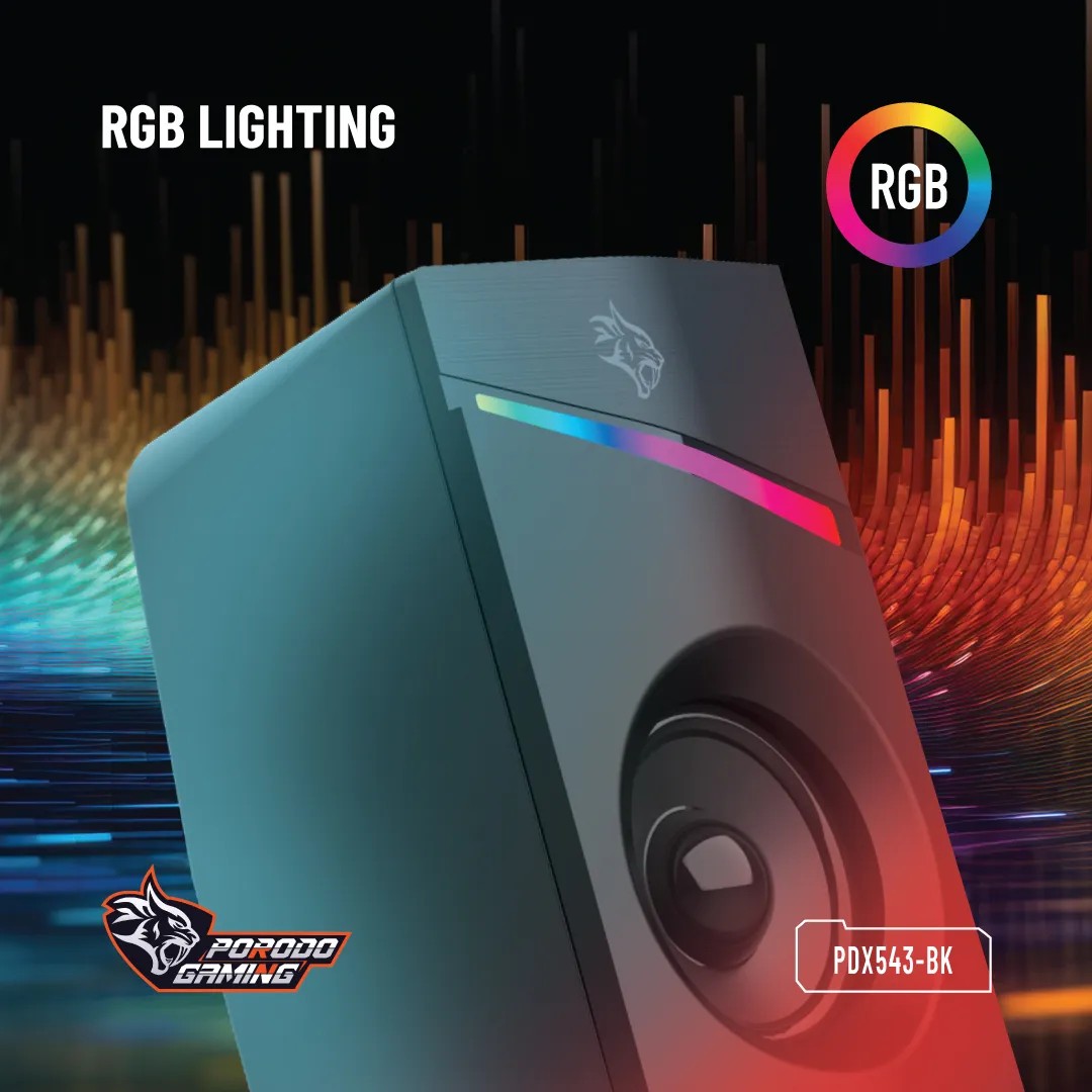 {PDX543-BK} Porodo Gaming Speakers Wired 1.1m RGB - Black