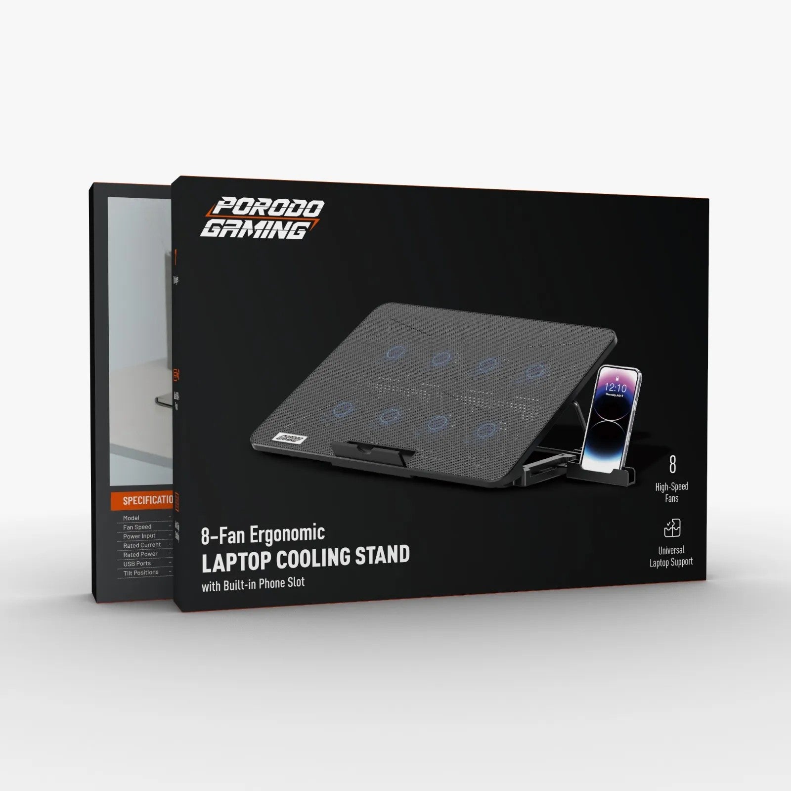 {PDXF5CPBK} Porodo Gaming Laptop Cooling Pad With Phone Holder
