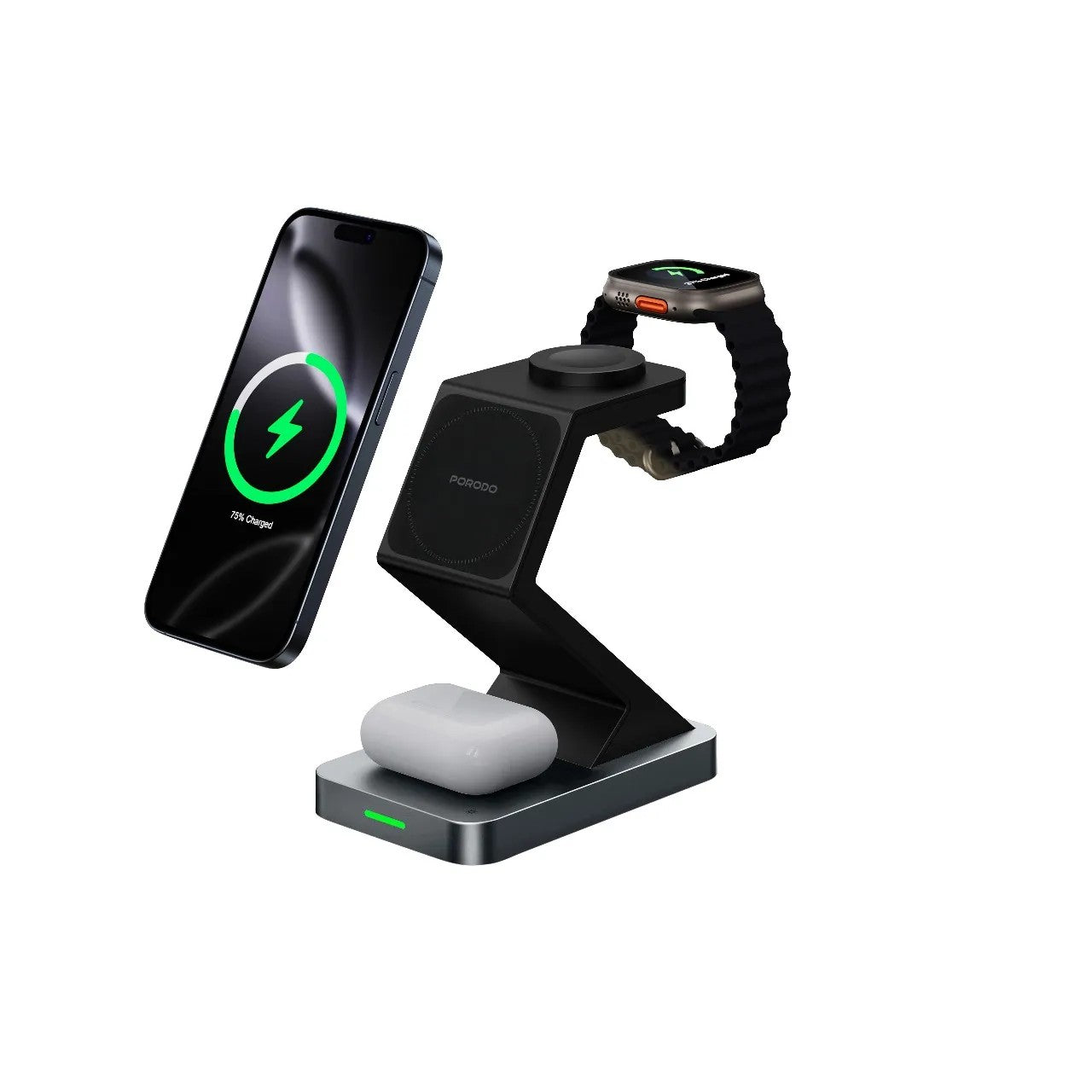 {PDXHX3BK} Porodo 15W 4-in-1 SShaped Wireless MagSafe charger
