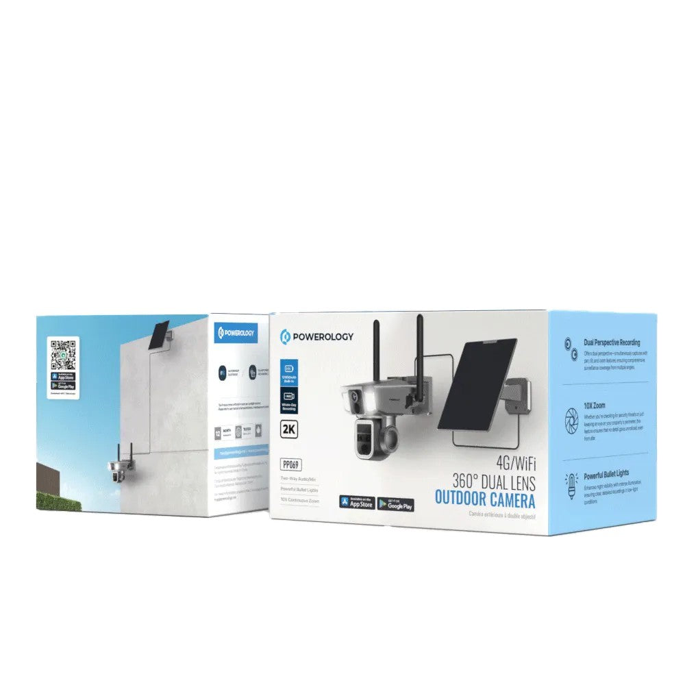 {PPBCHA69-BK} Powerology 4G/WIFI 10x Zoom 2MP+2MP 360° Ultimate Versatile Camera - Black