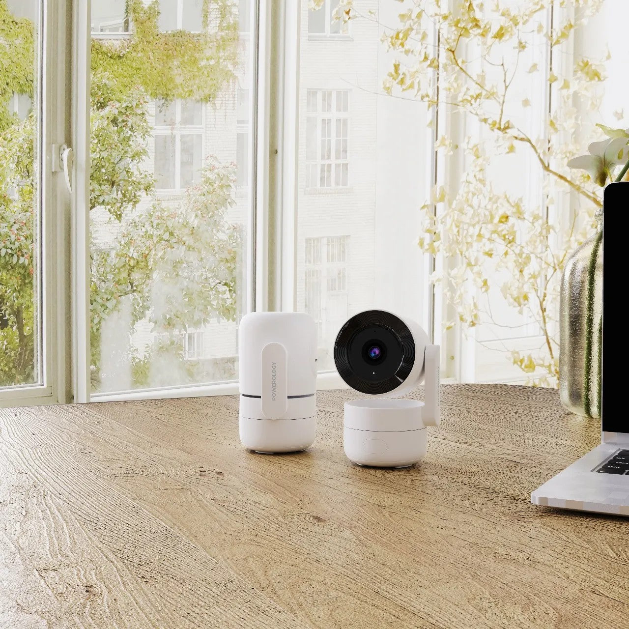 {PSM015} Powerology 4MP Indoor Camera BT 2.4Ghz/5Ghz Dual-Band WiFi 256GB - White