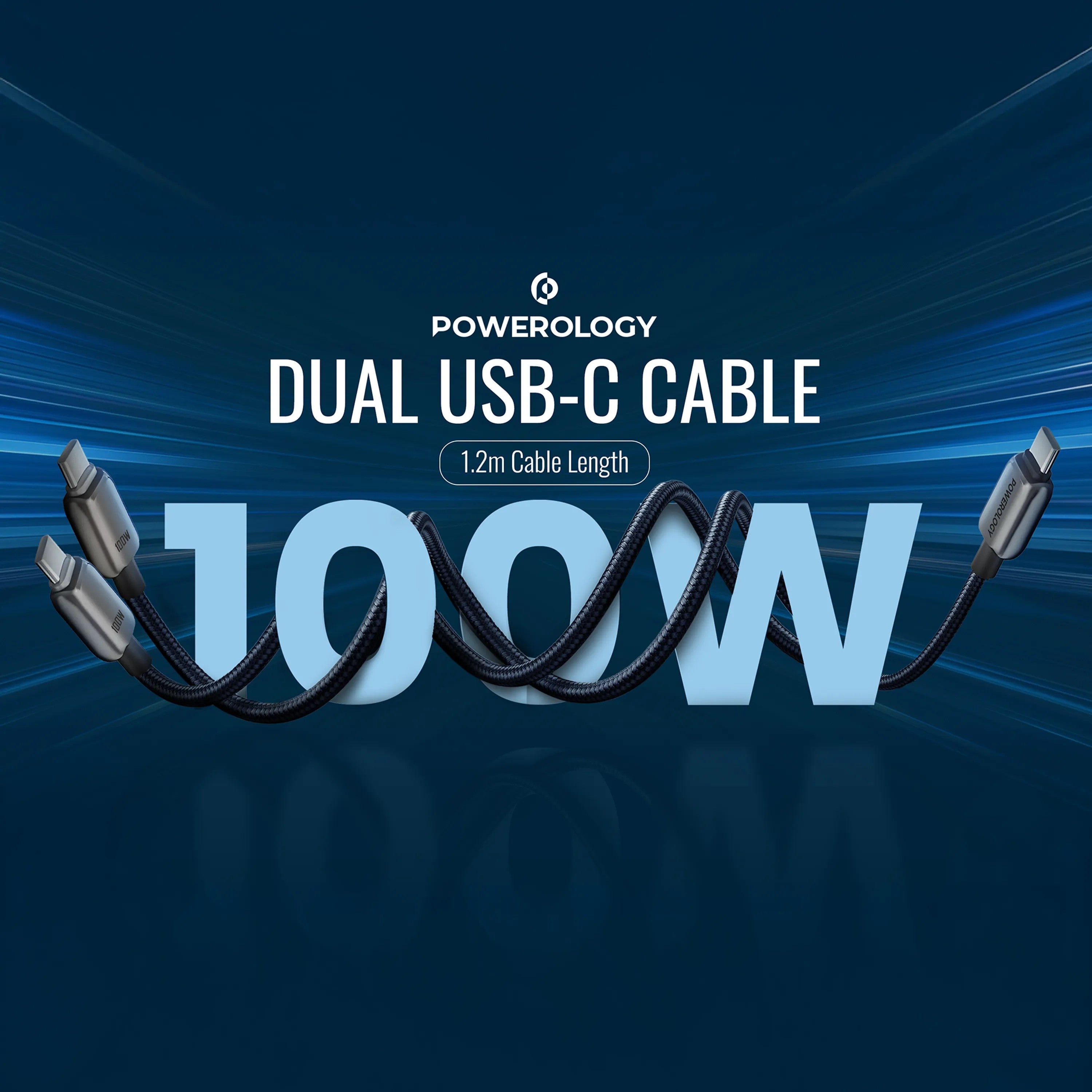 {PWDC100DGY} Powerology Zinco Series 2-In-1 Dual USB-C Cable - Dark Gray