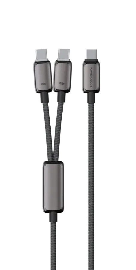 {PWDC100DGY} Powerology Zinco Series 2-In-1 Dual USB-C Cable - Dark Gray