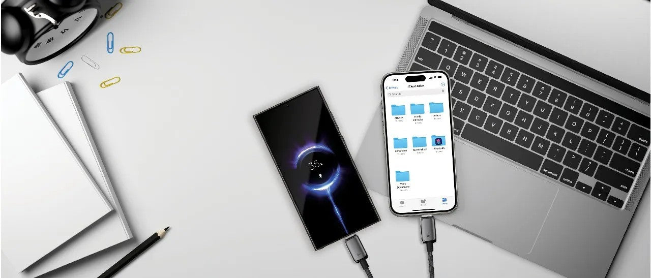 {PWDC100DGY} Powerology Zinco Series 2-In-1 Dual USB-C Cable - Dark Gray