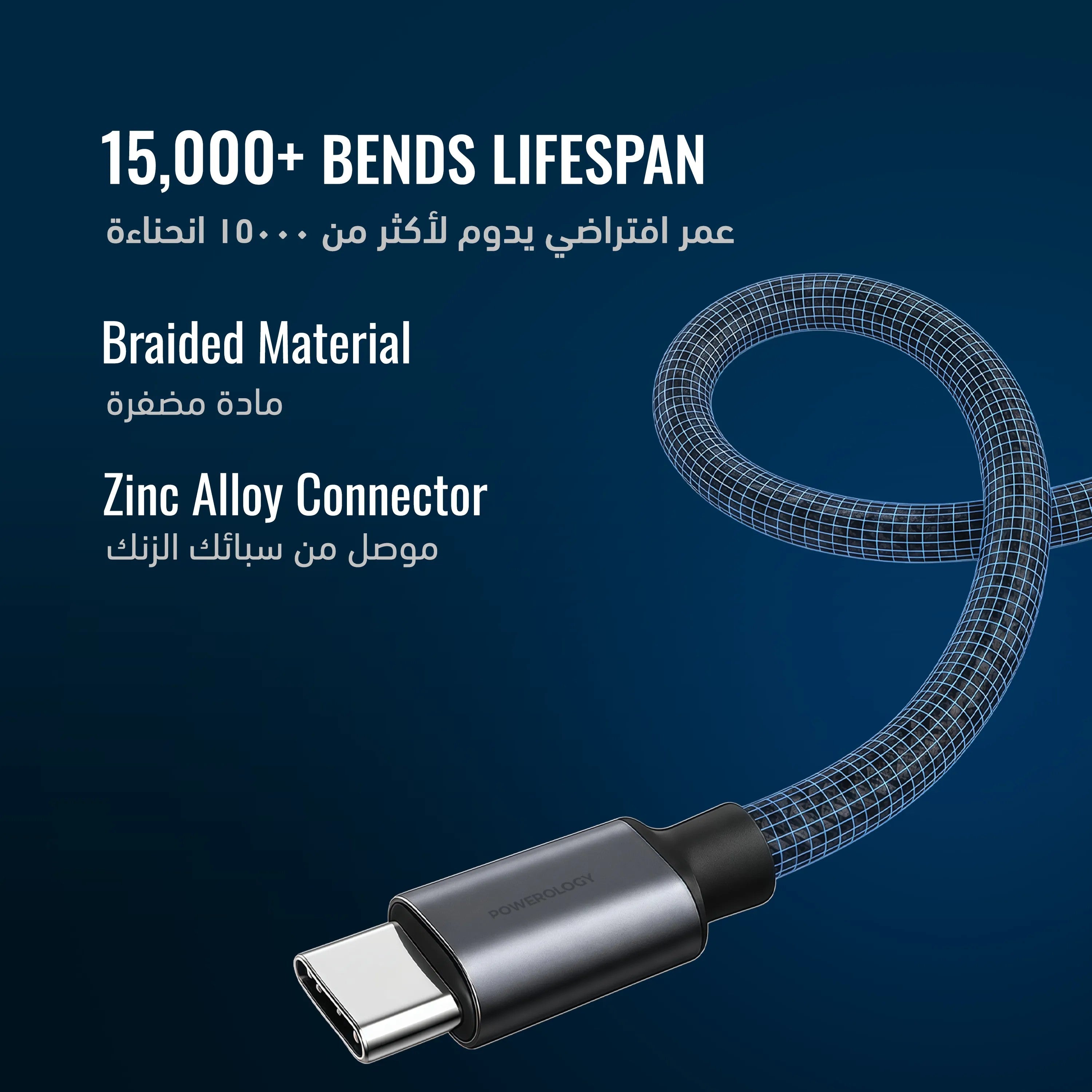 {PWDC100DGY} Powerology Zinco Series 2-In-1 Dual USB-C Cable - Dark Gray
