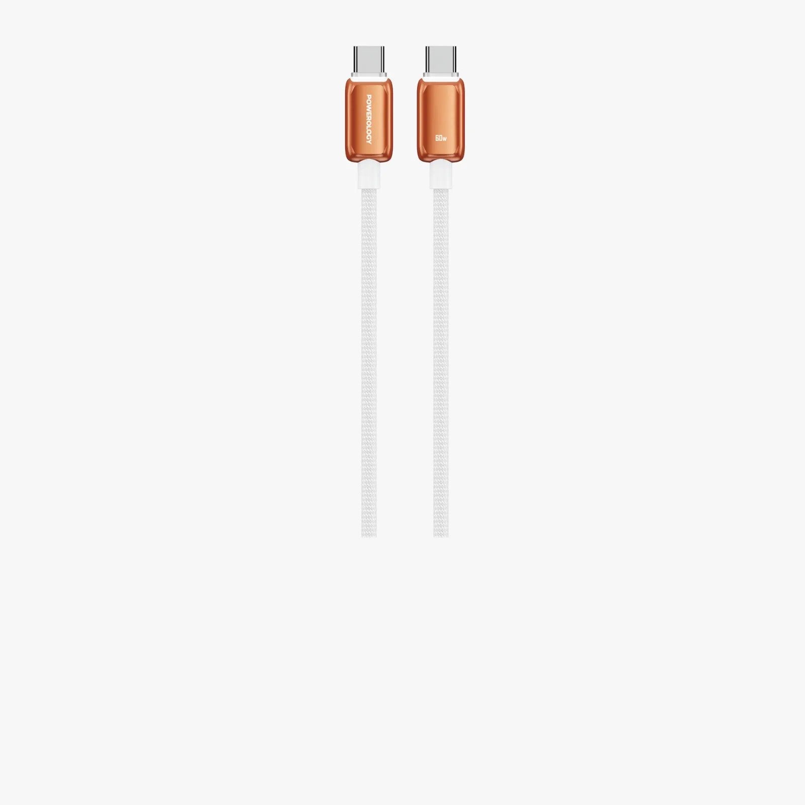 {PWDC60WHOG} Powerology "Zinco" 1M C to C 60W Charging Data Cable 3A Zinc Alloy - White + Orange