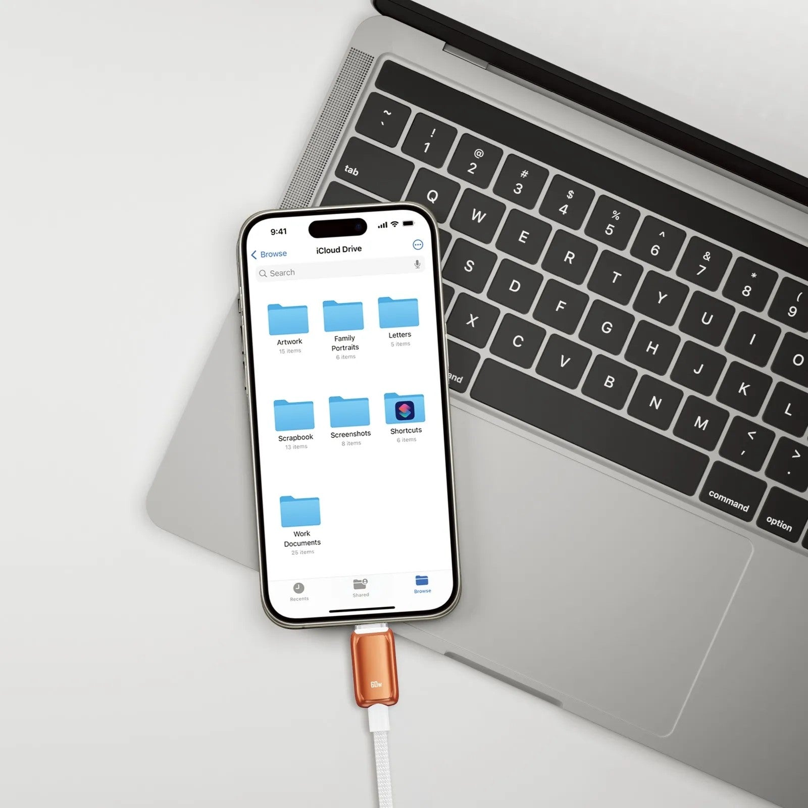 {PWDC60WHOG} Powerology "Zinco" 1M C to C 60W Charging Data Cable 3A Zinc Alloy - White + Orange