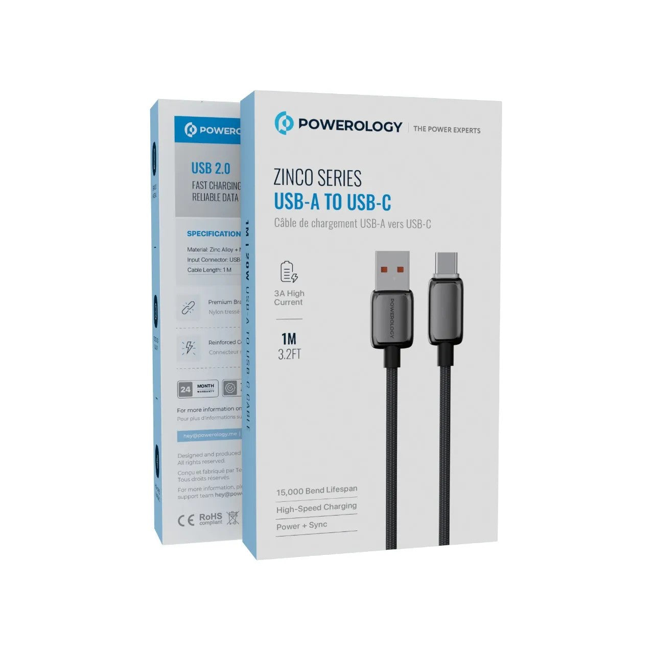 {PWDC99DGY} Powerology Zinco Series USB-A To USB-C - Dark Gray